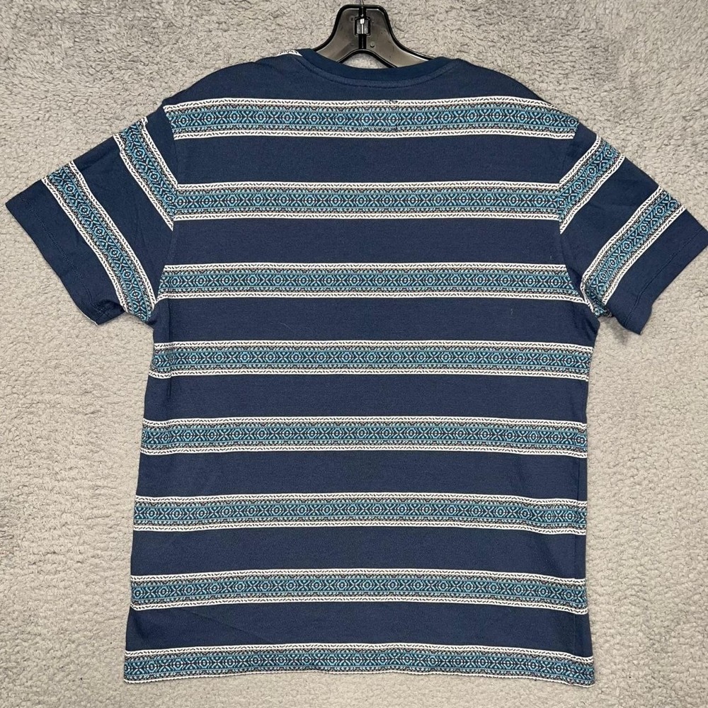 Todd Snyder T Shirt Men's Sz L Blue/Teal Striped Aztec Knit Made in Portugal Tee - Picture 2 of 9